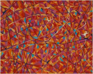 kompozicija u crvenom no 12., 2014., kombinirana tehnika na platnu, 100x120 cm.